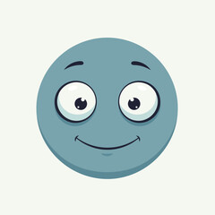 Friendly blue emoticon with a cheerful smile and big eyes
