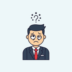 Confused businessman with question mark above head in suit
