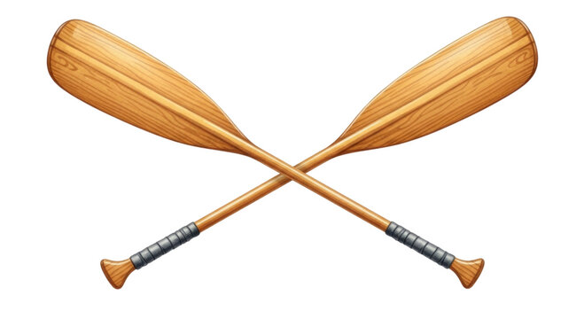 Two wooden oars crossed 3d cartoon isolated transparent background cutout png