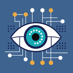 Artificial Intelligence and Biometric Technology Vision Icon with Cybernetic Eye and Electronic Circuitry Pattern