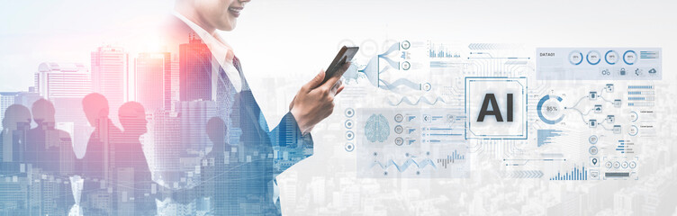 A futuristic AI dashboard for business intelligence. This platform showcases advanced data analytics, processing complex information into visual charts and graphs for strategic insights. Fermion