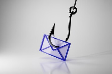 Phishing email concept: Fish hook with letter