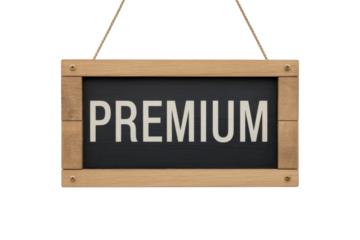 Premium sign hanging from rope