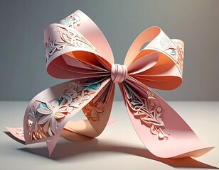 Pink Satin Ribbon Bow with Floral Pattern.