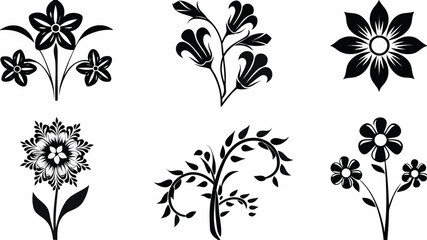 Elegant black floral silhouettes on white background