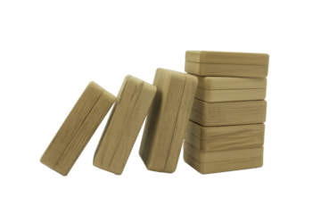 Wooden dominoes falling into a stack