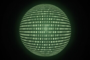 Binary code on sphere against dark background