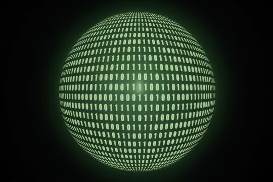 Binary code on sphere against dark background - Powered by Adobe