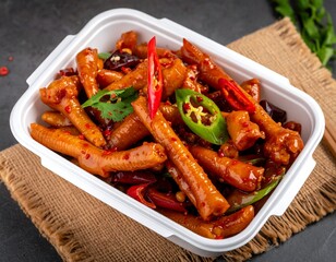 Spicy Chicken Stir Fry in Container.