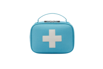 Blue first aid kit with white cross