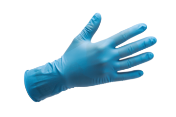Blue surgical glove on a hand