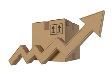 Cardboard box with arrow showing upward trend