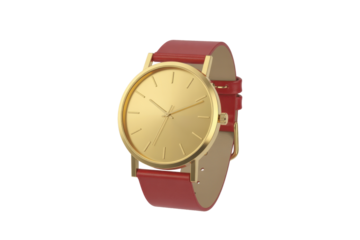 Elegant gold watch with red leather strap