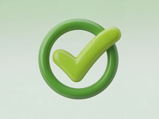 3D Green Glossy Check Mark in Circle on Light Green Background