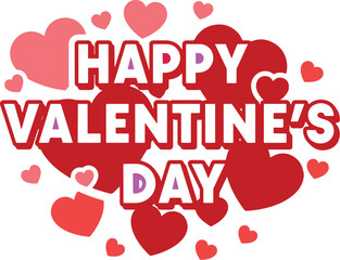 Happy Valentine's Day with red hearts on white background