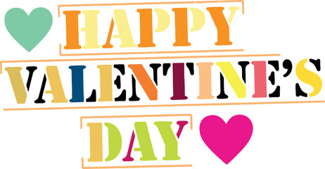 Vibrant Happy Valentine's Day typography with colorful hearts