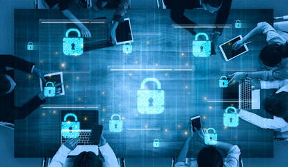 Concept of cybersecurity and a secure network. Multiple layers of data encryption and firewall protection in browsers ensure online privacy and safety from cyber threats. Fermion