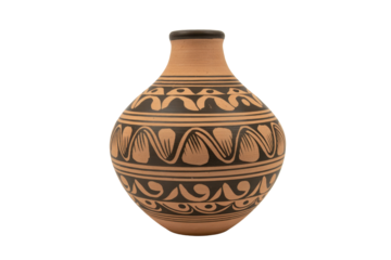 Handmade clay vase with tribal pattern