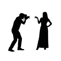 Silhouette of woman posing for photographer Isolated On Transparent Background.