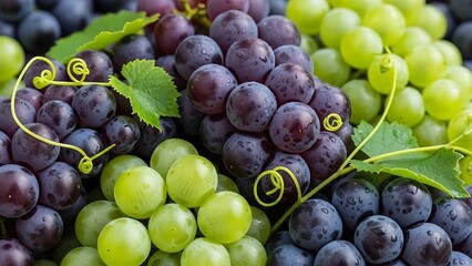 Fresh Green and Purple Grapes Harvest