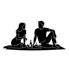 Young couple having romantic picnic together Isolated On Transparent Background.