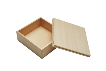 Open wooden box with hinged lid
