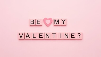 Pink Valentine's Day greeting with letter blocks on soft background  