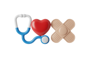 Stethoscope, heart and bandage illustration