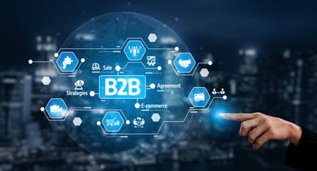 A conceptual visual showcasing B2B strategies in digital innovation, highlighting agreements, e-commerce trends, and sale strategies essential for modern businesses. Tessel