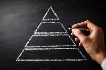 Drawing a pyramid with chalk on a blackboard during a classroom lesson on shapes and geometry concepts