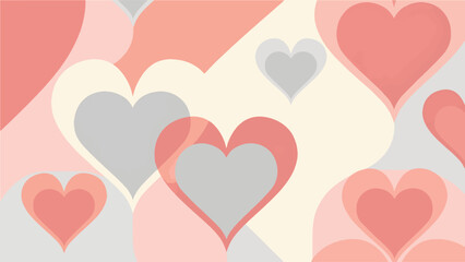 Abstract Heart Composition Background with Overlapping Geometric Shapes in Pastel Pink and Grey Tones