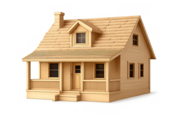 Miniature wooden house displaying concepts of new home, mortgage, family, growth, and residential living, isolated