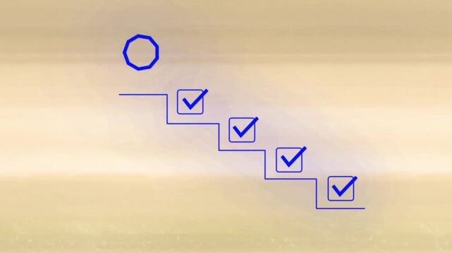 Animated checklist with green checkmarks in square boxes. Task completion animation on background 4k video .