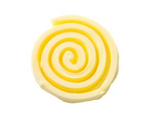 Cross section of a swirled yellow and white pastry isolated on transparent background.