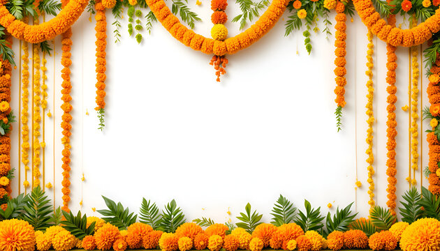 Diwali And Pongal Floral Decoration With Marigold Strings