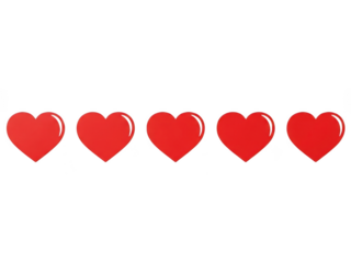 Five hearts icon set isolated on transparent background