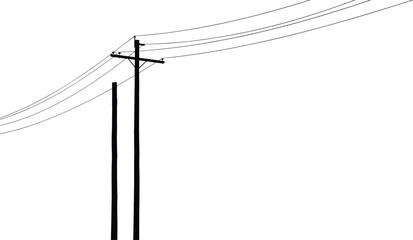 Electric utility power pole silhouette vector illustration with long overhead lines minimal industrial energy infrastructure isolated black design concept