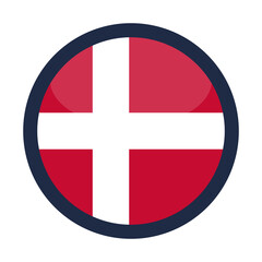 Obraz premium Glossy Round Denmark Flag Icon Button Badge Isolated On Transparent Background PNG