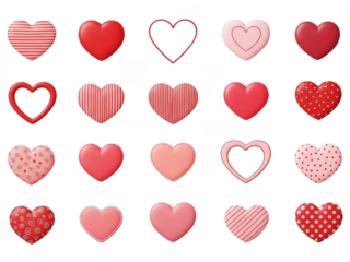 Collection of hearts, isolated on transparent background
