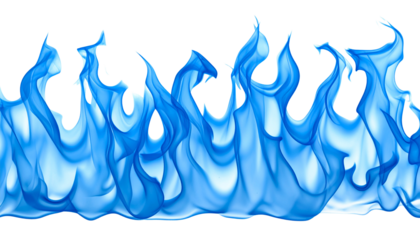 Blue flame isolated on transparent background, intense gas fire with bright blue glow, symbol of clean combustion, heat, energy, science, industrial and safety concepts.
