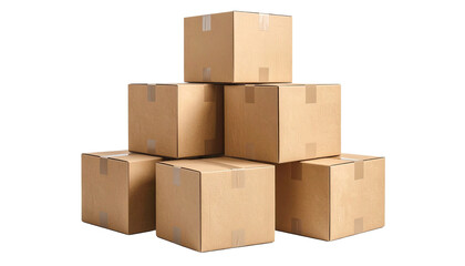 Cardboard boxes isolated on transparent background, brown packaging cartons for storage, shipping and moving, eco friendly recyclable packing material.