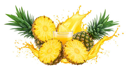 Fresh pineapple isolated on transparent background, high-quality PNG with textured skin and green crown, perfect for fruit designs, beverages, tropical themes, and food visuals.