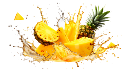Fresh pineapple isolated on transparent background, high-quality PNG with textured skin and green crown, perfect for fruit designs, beverages, tropical themes, and food visuals.