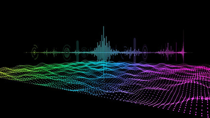 Vibrant sound wave visualization with colorful data points