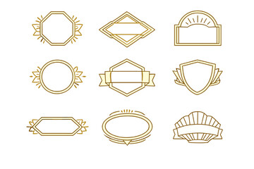 Collection of golden decorative frames and badges