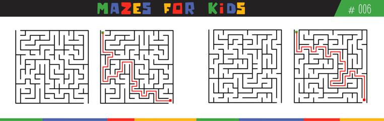 mazes for kids, children's mazes vector with answer