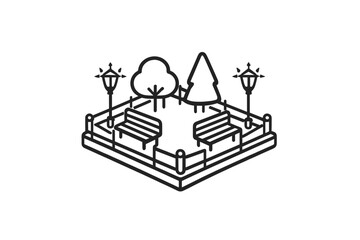 Obraz premium Isometric Park Icon with Trees and Benches