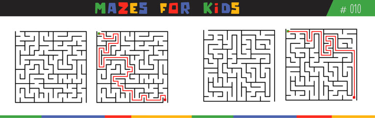 mazes for kids, children's mazes vector with answer