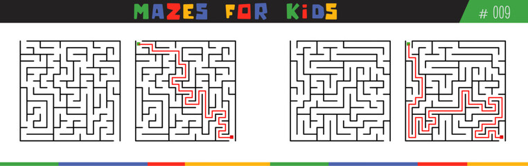 mazes for kids, children's mazes vector with answer