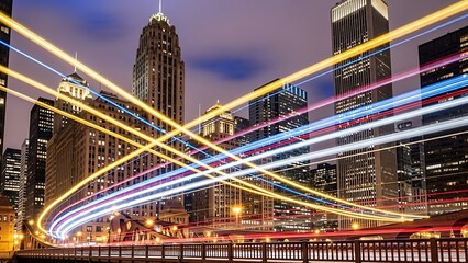Obraz premium Vibrant Cityscape at Night with Light Trails